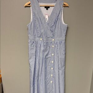 J.Crew Size 12P Blue Stripe Cotton Wrap Dress Petite NWT